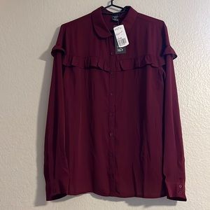 Timing Ruffle Button Down Blouse Work/Dress Shirt